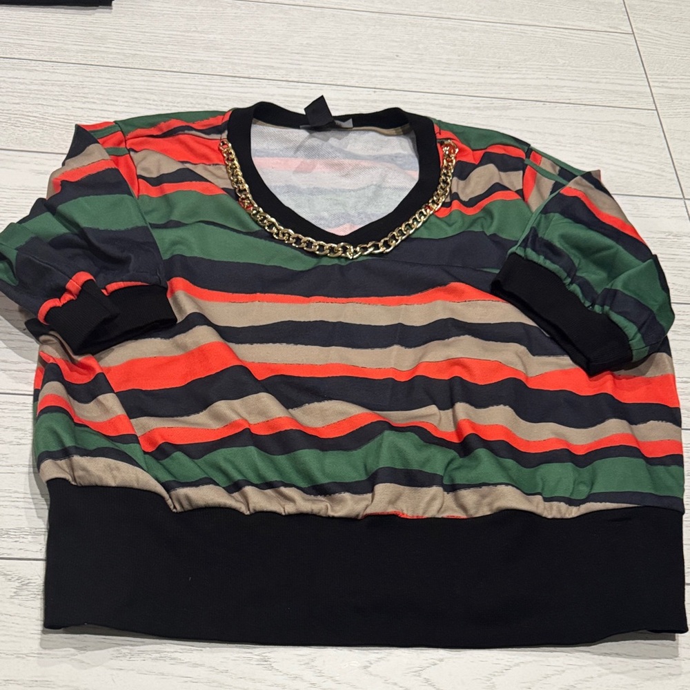 Striped Multicolor Women's Top with Chain Detail